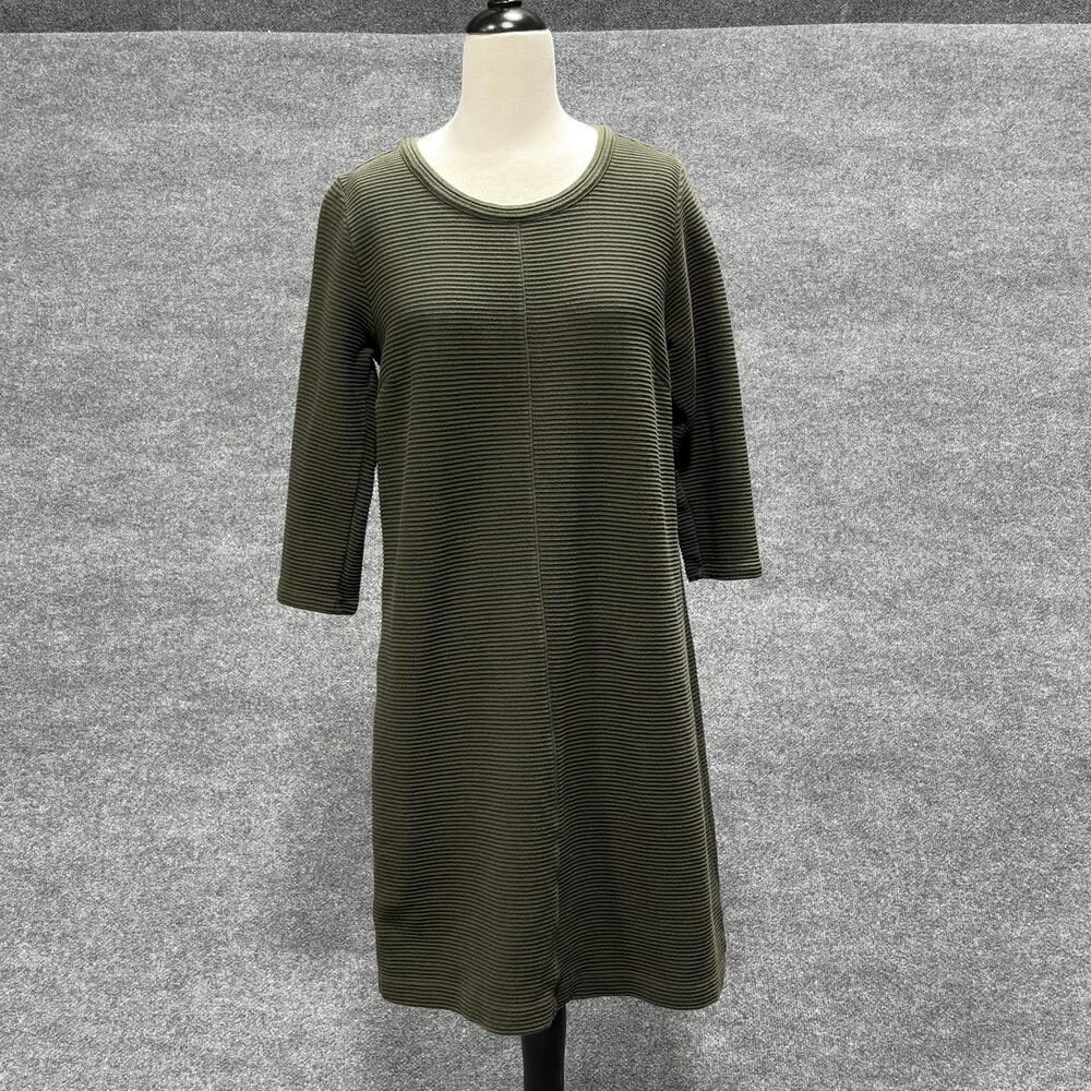 Vineyard Vines Dress Womens Medium Green Ribbed Knit 3/4 Sleeve Shift Back Zip
